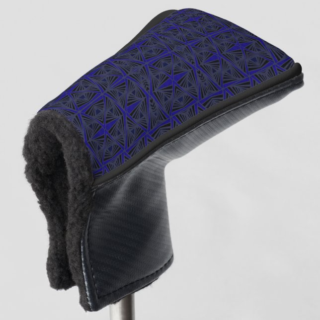 Blue and black geometric pattern. golf head cover (3/4 Front)
