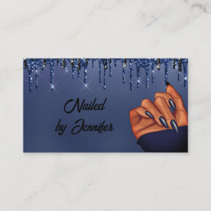 Blue and Black Glitter Nail Tech Business Card