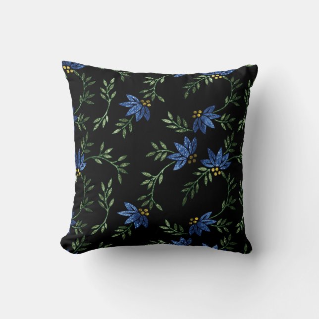 Blue and Black Glitter Pattern Cushion (Front)