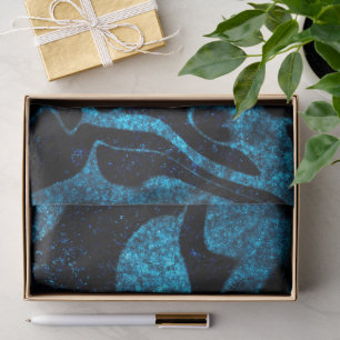 Blue and black glitter wavy pattern tissue paper