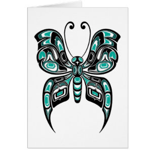 Blue and Black Haida Spirit Butterfly on White