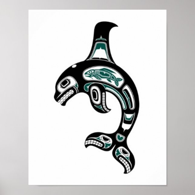 Blue and Black Haida Spirit Killer Whale Poster (Front)