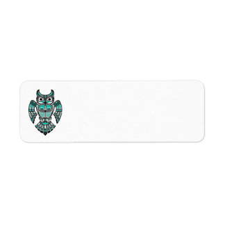 Blue and Black Haida Spirit Owl Return Address Label