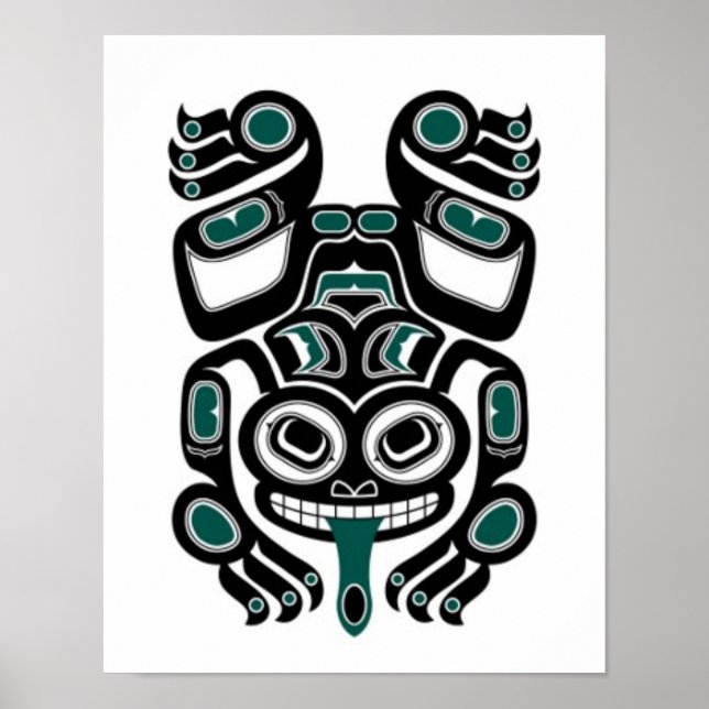 Blue and Black Haida Spirit Tree Frog Poster (Front)