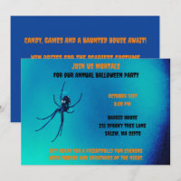 Blue and Black Halloween Scary Black Spider