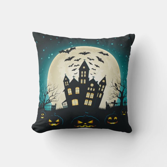 Blue and Black Halloween Square Cushion (Front)