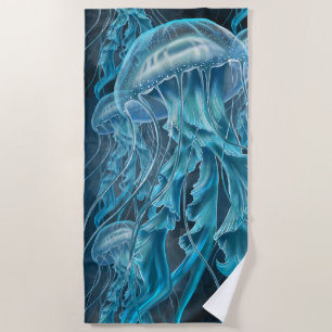 Blue and Black Jellyfish Beach Towel