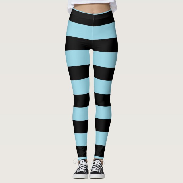 Blue and black line stripes pattern leggings (Front)