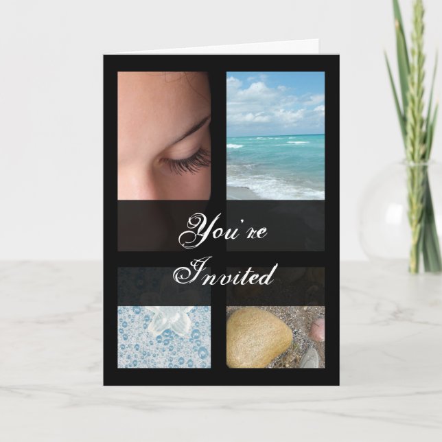 Blue and Black Luxury Spa Resort Theme Invitation (Front)