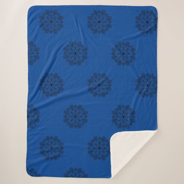 Blue and black mandala Sherpa Blanket (Front)