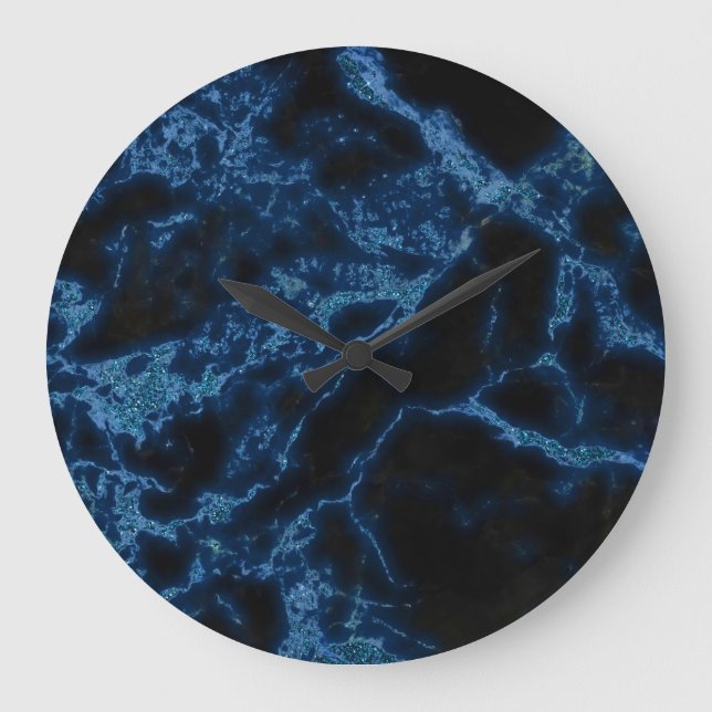 Blue And Black Marble Monogram Large Clock (Front)