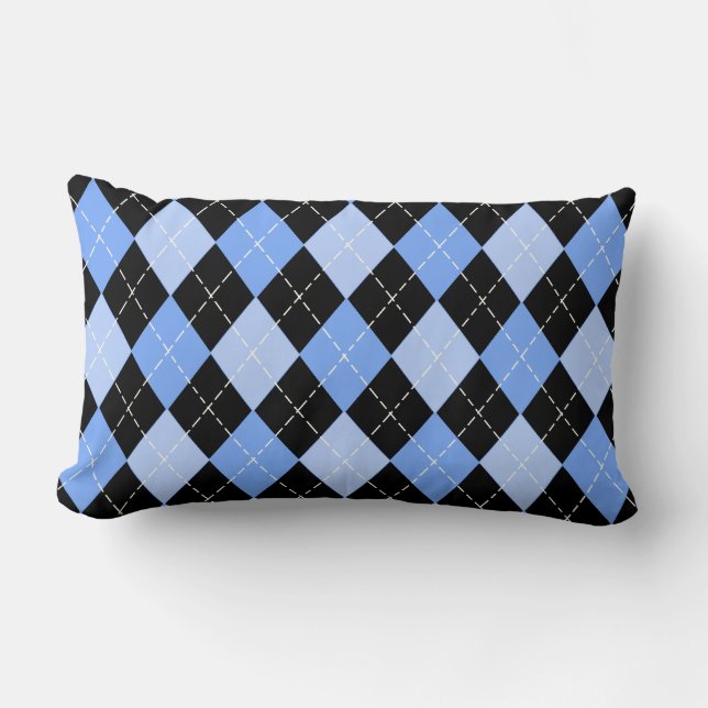 Blue and Black Modern Argyle Pattern Lumbar Cushion (Front)