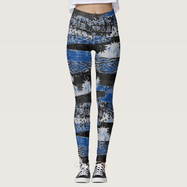 Blue And Black Multiprint Leggings (Front)