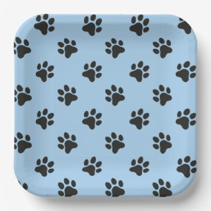 Blue and black Paw print  Paper Plate