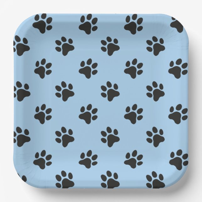Blue and black Paw print  Paper Plate (Front)