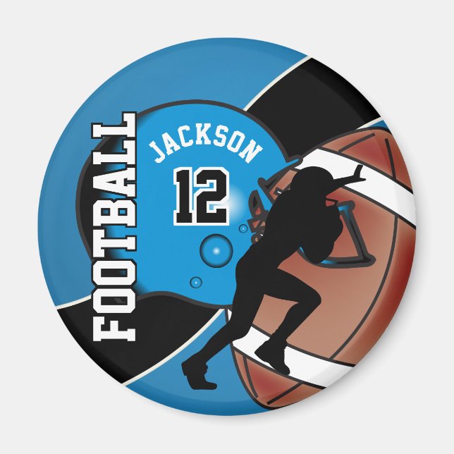 Blue and Black Personalise Football Magnet (Front)