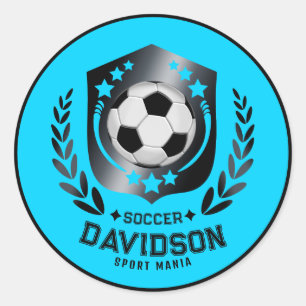 Blue and Black Personalized Soccer Custom Text Classic Round Sticker