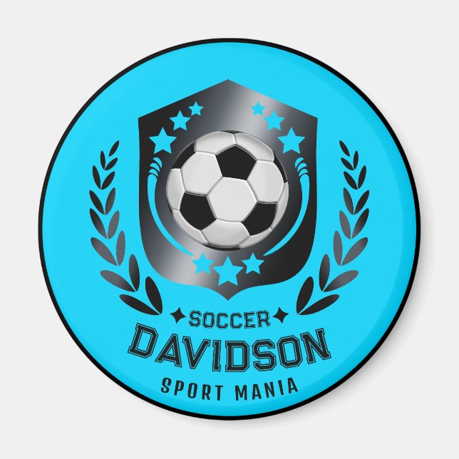 Blue and Black Personalized Soccer Custom Text  Magnet (Front)
