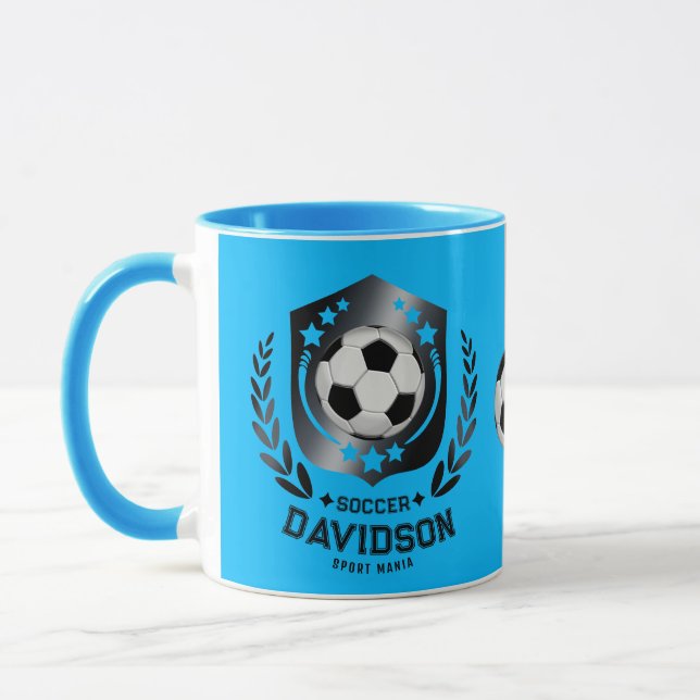 Blue and Black Personalized Soccer Custom Text  Mug (Left)