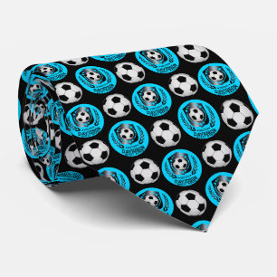 Blue and Black Personalized Soccer Custom Text Tie