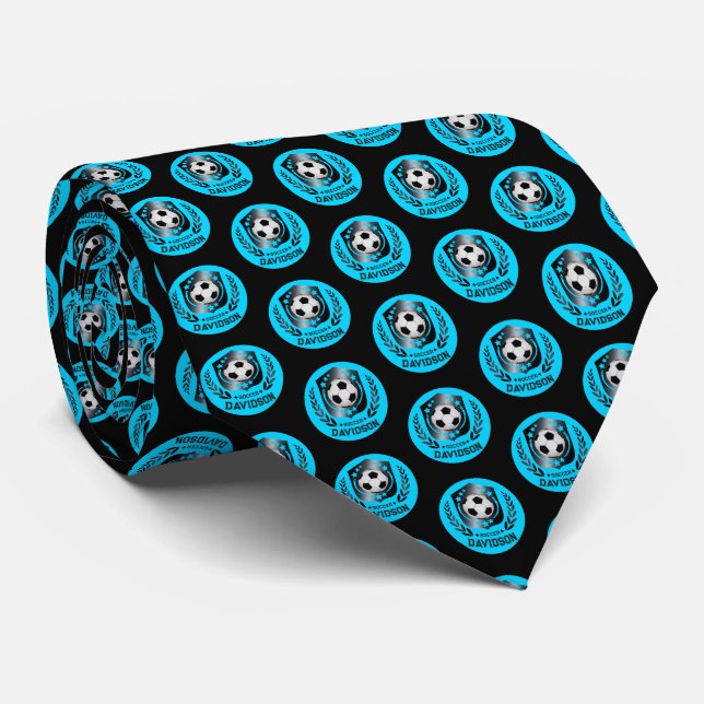 Blue and Black Personalized Soccer Custom Text  Tie (Rolled)