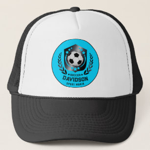 Blue and Black Personalized Soccer Custom Text Trucker Hat
