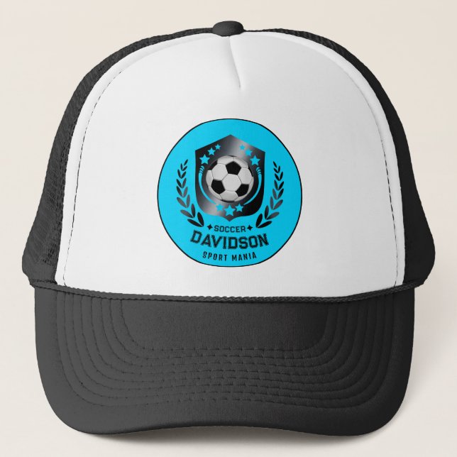 Blue and Black Personalized Soccer Custom Text  Trucker Hat (Front)