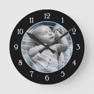Blue and Black Photo Frame Round Clock