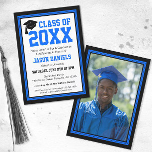 Blue and Black Photo Graduation Party Invitation