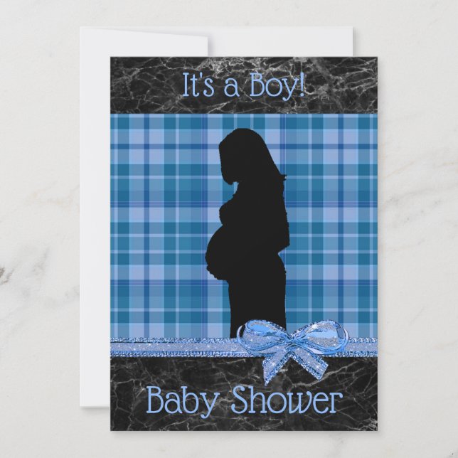 Blue and Black Plaid Baby Shower Invitation (Front)