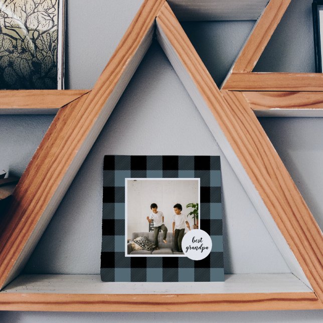Blue And Black Plaid Best Grandpa Gift With Photo (Creator Uploaded)