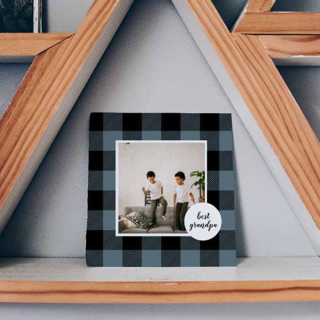 Blue And Black Plaid Best Grandpa Gift With Photo (Creator Uploaded)