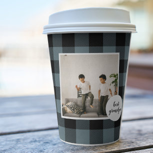 Blue And Black Plaid Best Grandpa Gift With Photo Paper Cups