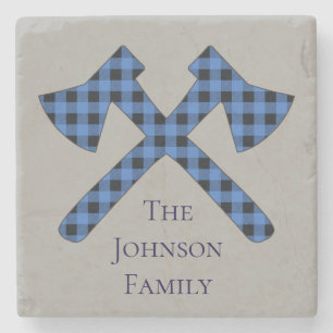 Blue and Black Plaid Cross Axe Stone Coaster