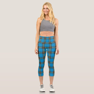 Blue and Black Plaid Pattern Capri Leggings