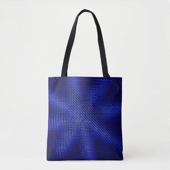 Blue and black plaid textile tote bag (Front)