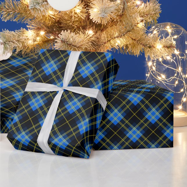 Blue And Black Plaid Wrapping Paper (Holidays)