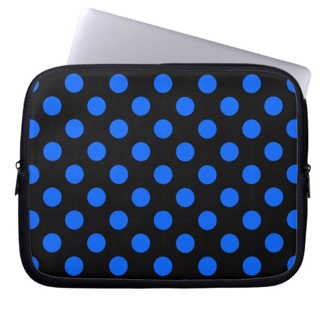 Blue and black polka dots laptop sleeve (Front)