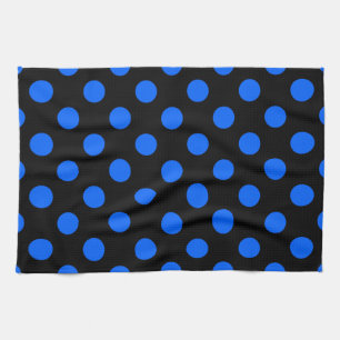Blue and black polka dots tea towel