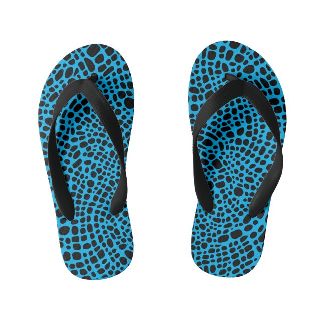 Blue And Black Psychedelic Oragnic Skin Pattern Kid's Thongs (Footbed)