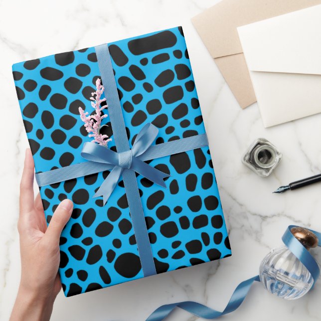 Blue And Black Psychedelic Oragnic Skin Pattern Wrapping Paper (Gifting)