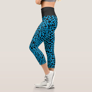 Blue And Black Psychedelic Skin Pattern Capri Leggings