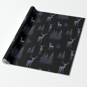 Blue And Black Reindeer Pattern Wrapping Paper