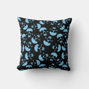 Blue and Black Repeating Motif   Skull Pattern Cushion