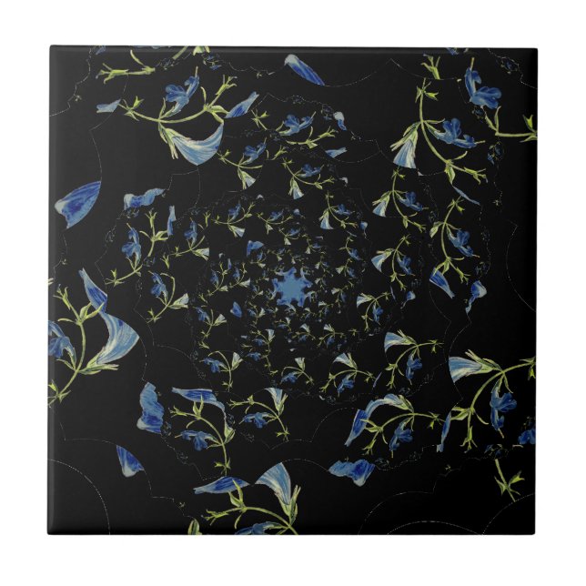 Blue and black Sage fractal art Ceramic Tile (Front)