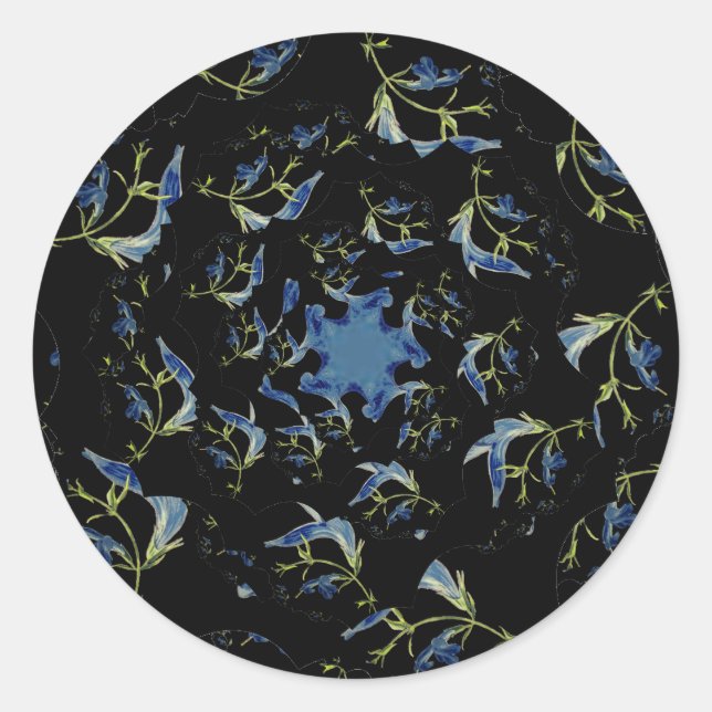 Blue and black Sage fractal art Classic Round Sticker (Front)
