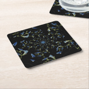 Blue and black Sage fractal art Square Paper Coaster