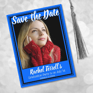 Blue and Black Save the Date Graduation Announcement Postcard