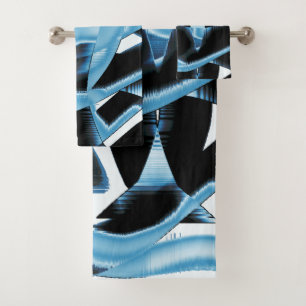 Blue and black scraps or ribbons being destroyed bath towel set