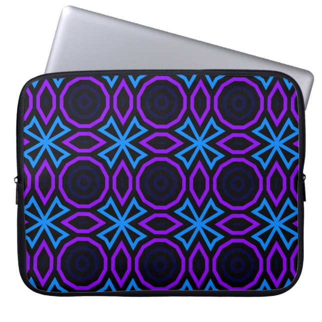 Blue and black seamless pattern with simple geomet laptop sleeve (Front)
